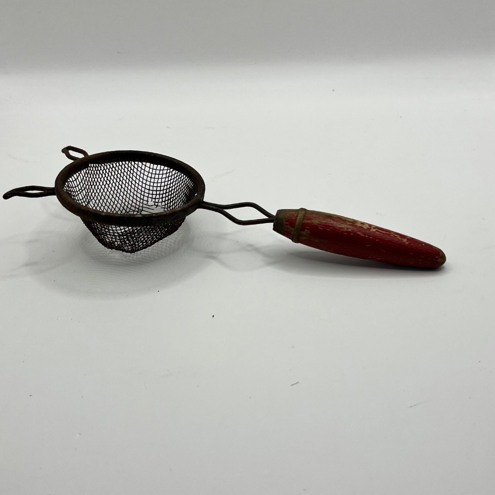 Vintage Mini Strainer Rustic Kitchen Colander Farmhouse Decor Red Wood‎ Handle